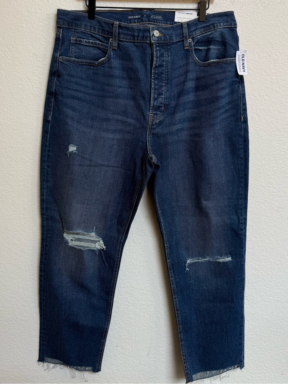 NWT Old Navy Sky-Hi Straight Leg Ankle Jeans Distressed Blue Denim Size 16